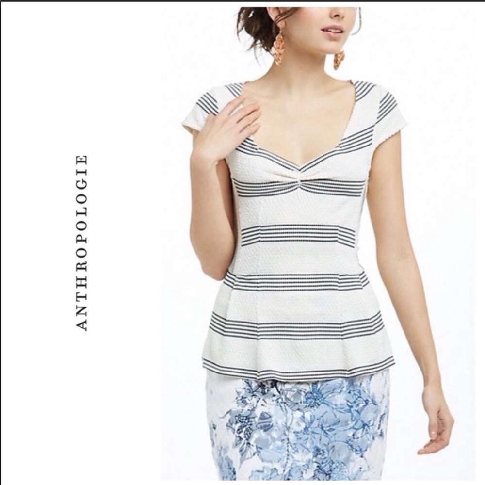 Anthro Postmark | Textured Striped Peplum Top